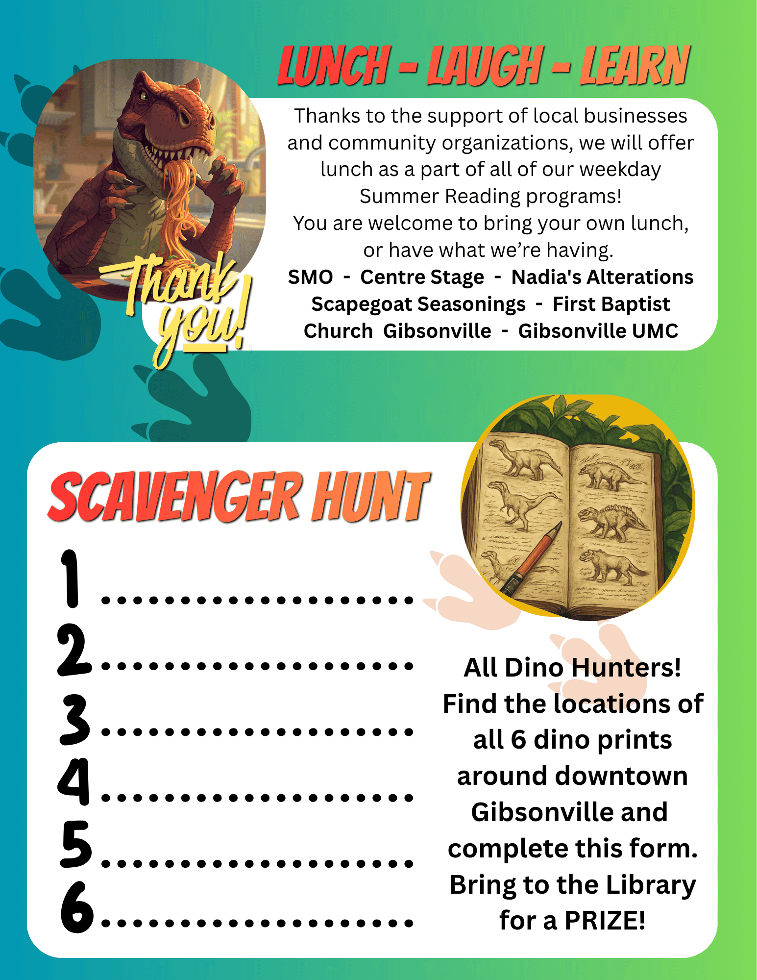 Scavenger Hunt form and lunch info - printable image