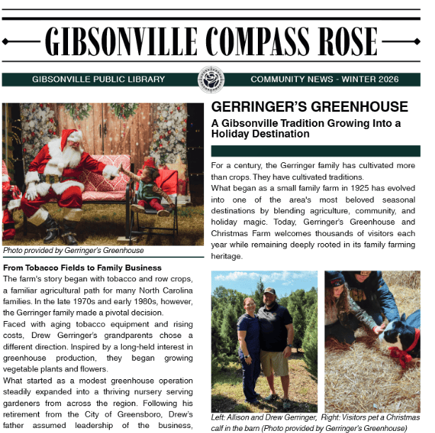 Front page of November 2026 edition of Gibsonville Compass Rose newsletter